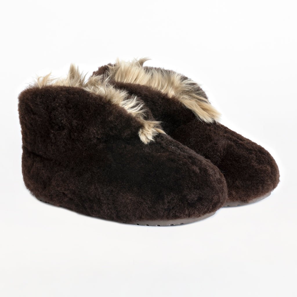 Alpaca Fur Booties in Dark Brown