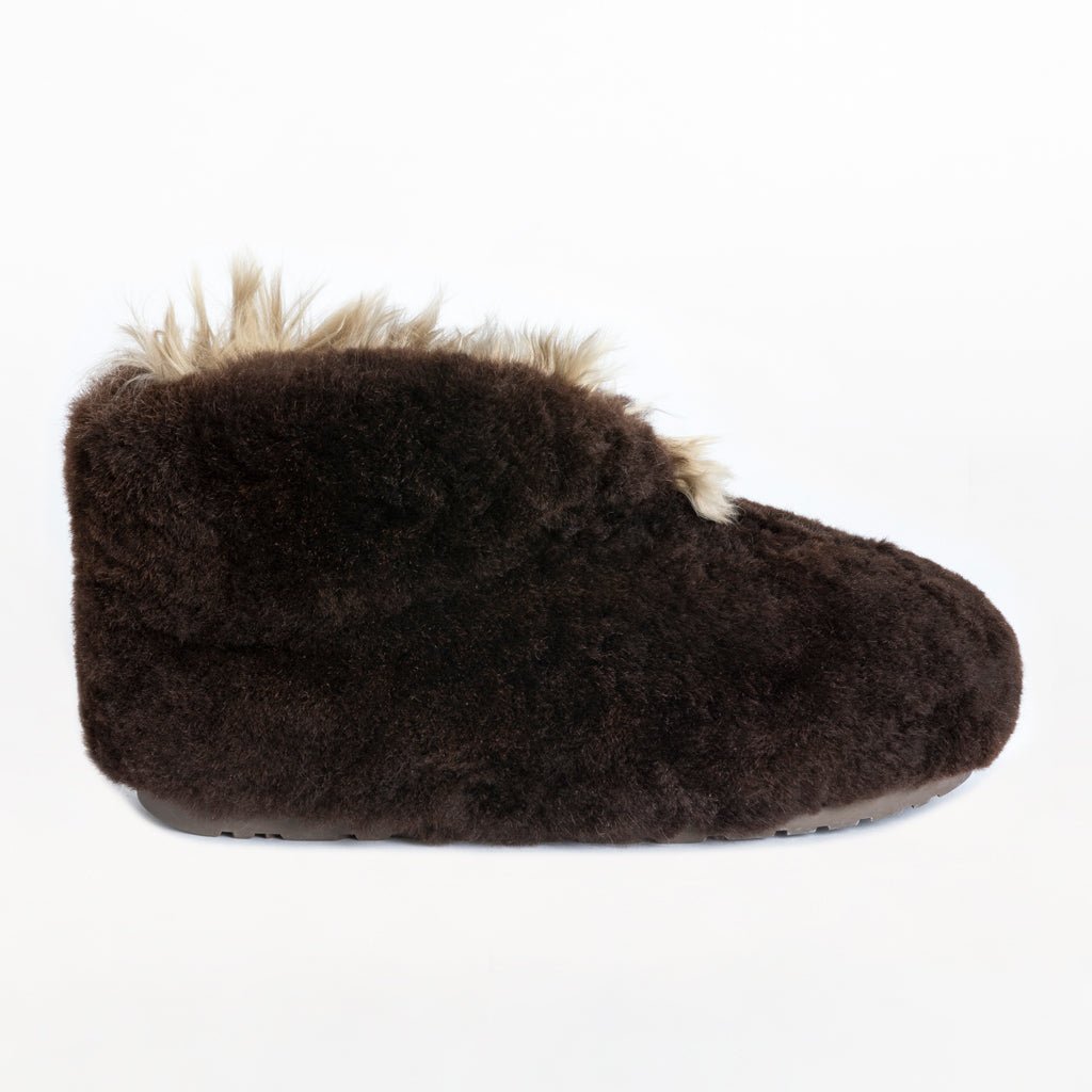 Alpaca Fur Booties in Dark Brown