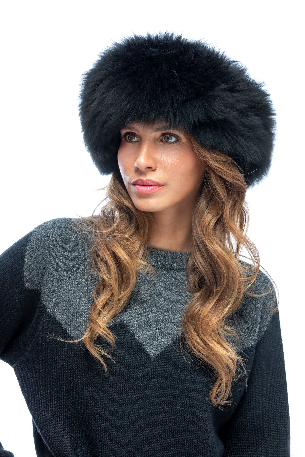 Alpaca Fur Headband in Black