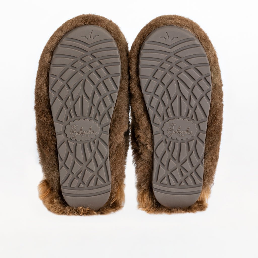 Alpaca Fur Sabo Shoe in color Camel
