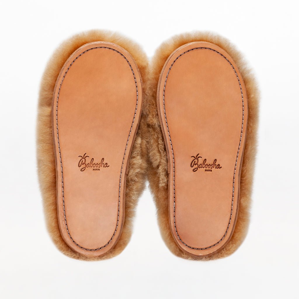 Ginger Honey Platform. Ethical Alpaca fur luxury slippers. Leather soles Sheepskin interior. Made in Peru Animal cruelty free