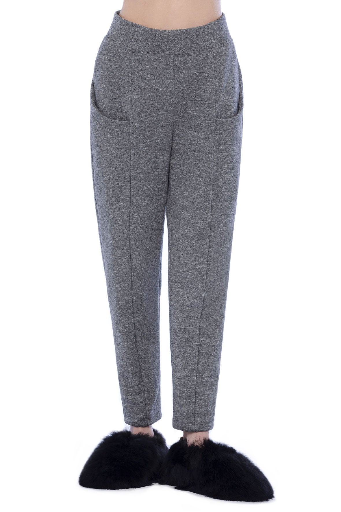 Sweatpants color charcoal gray. Peruvian pima cotton. High waist. Large elastic belt. Deep front pockets. loungewear apparel.