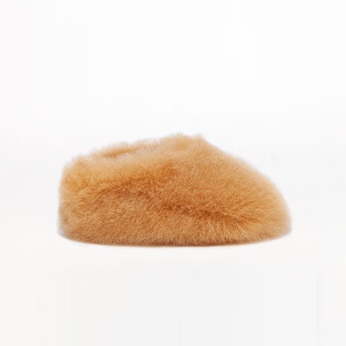 Kids Bootie alpaca fur slippers color Ginger Honey brown. Leather outsole. For toddlers.