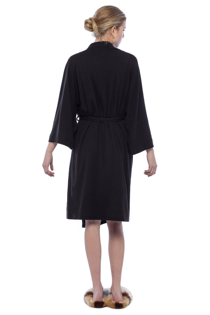 Black Kimono Wrap with belted waist tie. Mercerised Peruvian pima cotton Extra soft lightweight jersey fabric. Kimono sleeves