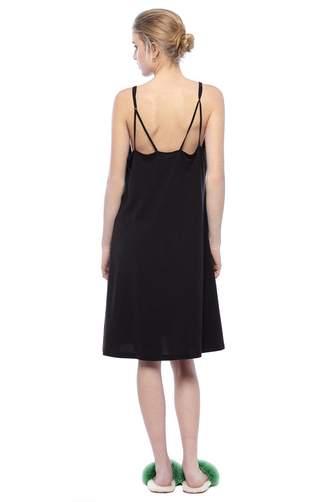 Black Slip Nightgown. Mercerised Peruvian pima cotton. Jersey fabric A line silhouette Supportive bralette elastic underband