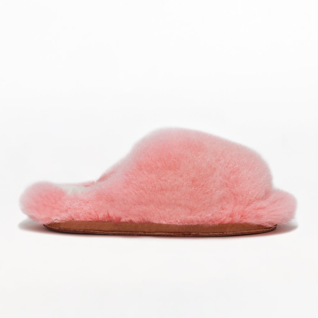 Pink Platform. Ethical Alpaca fur luxury slippers. Leather soles. Sheepskin interior. Made in Peru. Animal cruelty free.