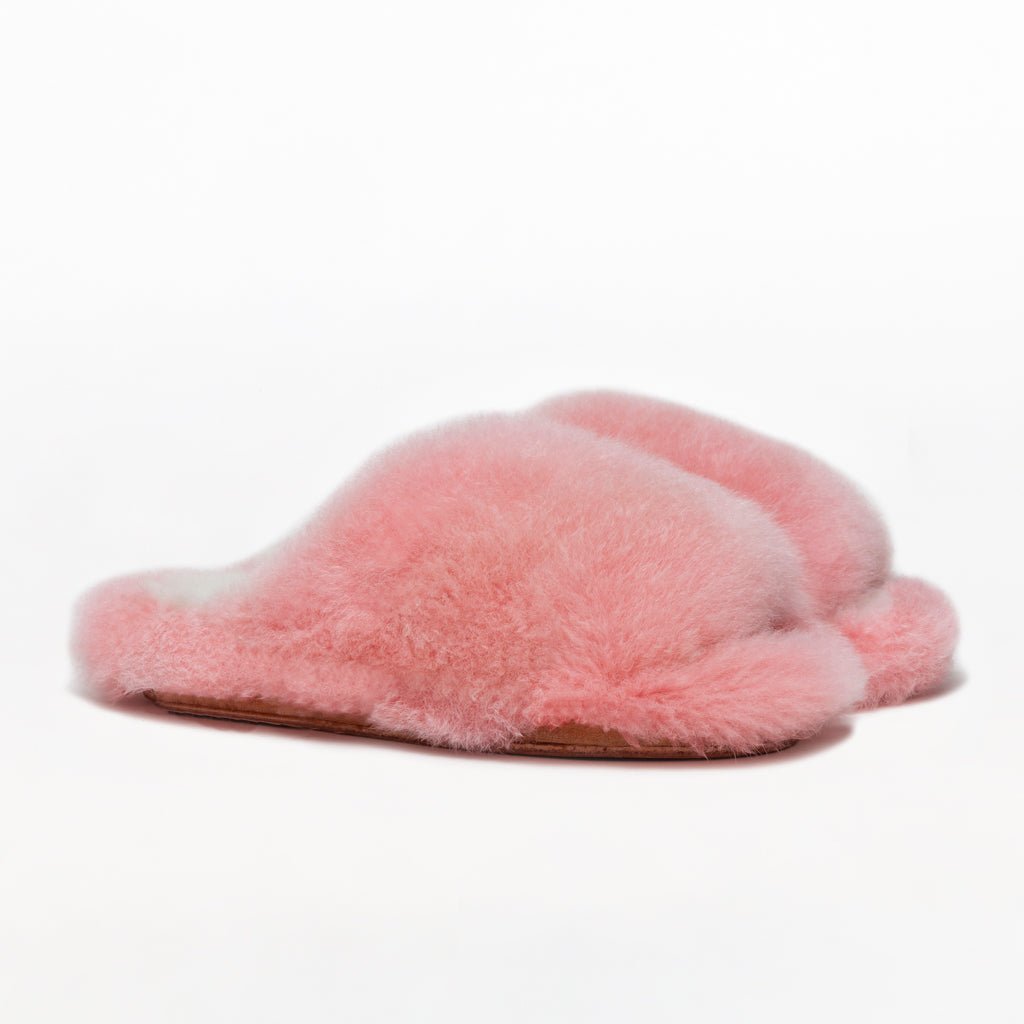 Pink Platform. Ethical Alpaca fur luxury slippers. Leather soles. Sheepskin interior. Made in Peru. Animal cruelty free.