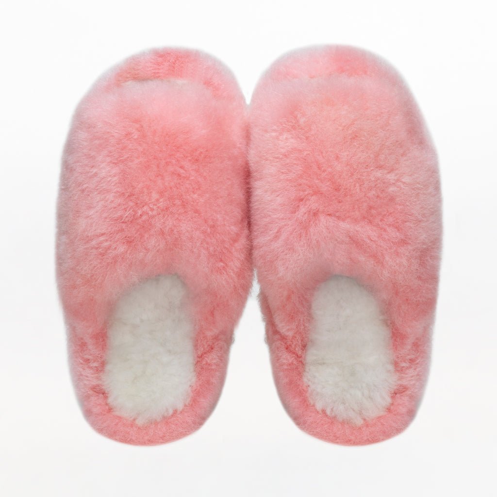 Pink Platform. Ethical Alpaca fur luxury slippers. Leather soles. Sheepskin interior. Made in Peru. Animal cruelty free.