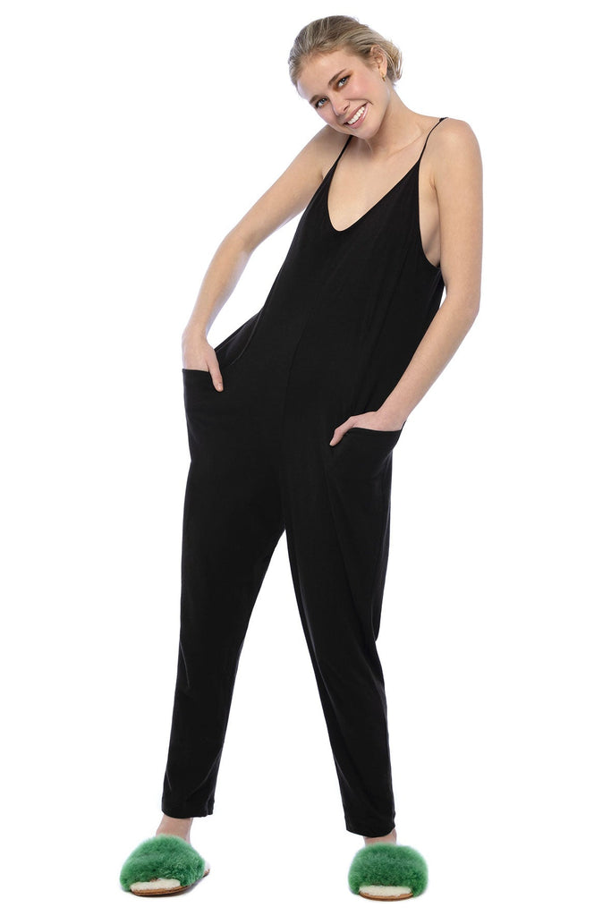 Oversized Romper color Black. Peruvian pima cotton. Lined supportive bralette elastic under band. Adjustable shoulder straps